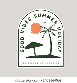 Vector illustration style vintage surfing theme badge design. For t-shirt prints posters stickers and other uses.Tropical beach line icon concept sign