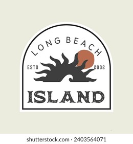 Vector illustration style vintage surfing theme badge design. For t-shirt prints posters stickers and other uses.Tropical beach line icon concept sign