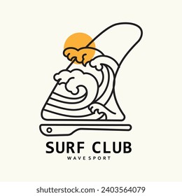 Diseño de insignias para el surf vintage con ilustraciones vectoriales. Para camisetas imprimirá carteles adhesivos y otros usos.Signo de concepto de línea de playa tropical