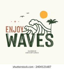 Vector illustration style vintage surfing theme badge design. For t-shirt prints posters stickers and other uses.Tropical beach line icon concept sign