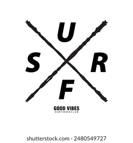 Vector illustration style vintage surfing theme badge design. For t-shirt prints, posters, stickers and other uses.