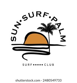 Vector illustration style vintage surfing theme badge design. For t-shirt prints, posters, stickers and other uses.