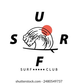 Vector illustration style vintage surfing theme badge design. For t-shirt prints, posters, stickers and other uses.