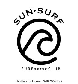 Vector illustration style vintage surfing theme badge design. For t-shirt prints, posters, stickers and other uses.
