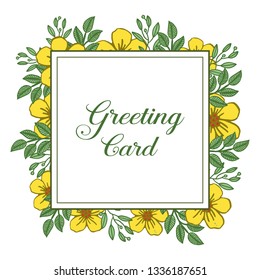 Vector illustration style yellow wreath frames blooms for writing greeting card hand drawn