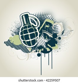 Vector illustration of styled Decorative urban background with funny military elements