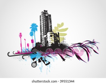 Vector illustration of styled grunge urban background