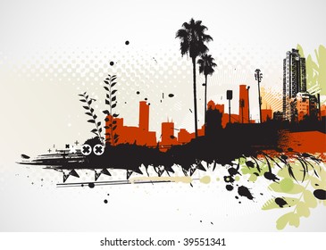 Vector illustration of styled Tropical grunge urban background