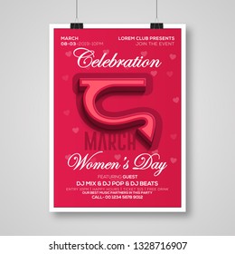 Vector illustration of stylish 8 march womens day with Flyer and greeting card, banner, gift packaging, sale or party templates on background. Happy Womens day design - Vector