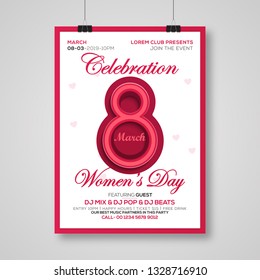 Vector illustration of stylish 8 march womens day with Flyer and greeting card, banner, gift packaging, sale or party templates on background. Happy Womens day design - Vector