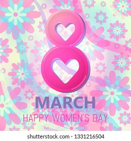 Vector illustration of stylish 8 march womens day with text sign and red heart balloon for greeting card, banner, gift packaging