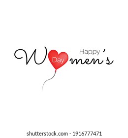 Vector illustration of stylish 8 march womens day with lettering text sign and red heart balloon for greeting card, banner