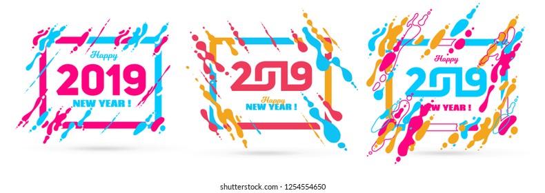 vector illustration. stylish abstract frame background. graphic design colorful liquid. plastic shapes. background frame for text Modern Art graphics for hipsters. Happy New Year 2019 design