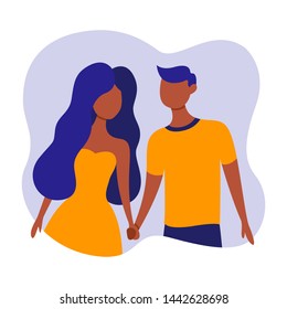 Сouple vector illustration. Stylish afro indian couple in love.