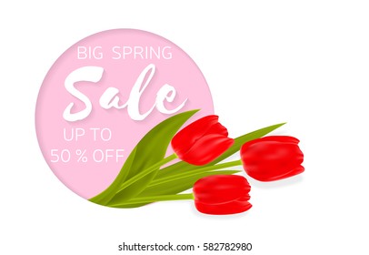 Vector illustration of stylish Big Spring sale background with beautiful flowers. Not trace. Clipping mask with a bouquet flowers.