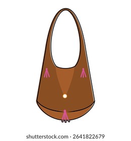 Vector illustration of stylish brown handbag with pink tassels.