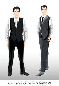 Vector illustration of stylish business man with tie and tuxedo, additional pose is included.