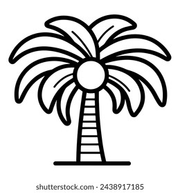 Ilustración vectorial de un elegante icono de contorno de árbol de coco, ideal para temas de playa.