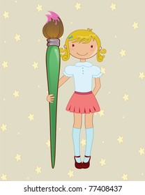 Vector illustration of stylish Colorful Back to school design with cartoon little schoolgirl