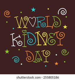 Vector illustration of stylish colorful text for World Kidney Day in brown background.