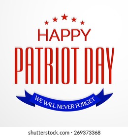 Vector illustration of stylish colorful text for Patriot Day with blue ribbon.