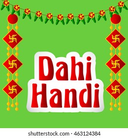 Vector illustration of a stylish colorful text Dahi Handi for Happy Krishna Janmashtami.