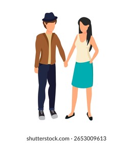Vector illustration of a stylish couple holding hands and smiling together.