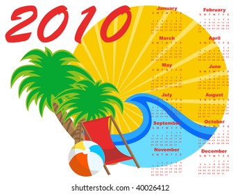 Vector Illustration of stylish design Calendar for 2010 with summer background.