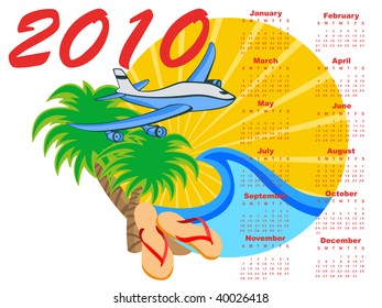 Vector Illustration of stylish design Calendar for 2010 with summer background.