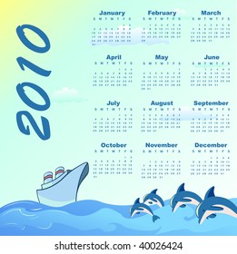 Vector Illustration of stylish design Calendar for 2010 with summer background.