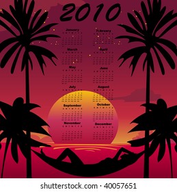 Vector Illustration of stylish design Calendar for 2010 with summer background.