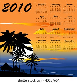 Vector Illustration of stylish design Calendar for 2010 with summer background.