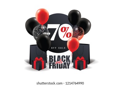 vector illustration. Stylish design graphics in black on a white background. Big sale day, black friday. Vector design elements balloons and shopping bags. modern frame for text.