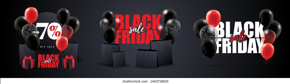 vector illustration. Stylish design graphics in black on a white background. Big sale day, black friday. Vector design elements balloons and shopping bags. modern frame for text.