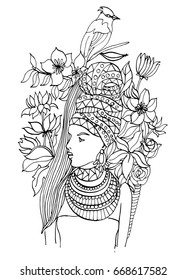 Vector illustration .Stylish doodle in tattoo style, for coloring book or fabric
