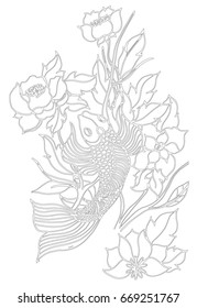 Vector illustration .Stylish doodle in tattoo style, for coloring book or fabric