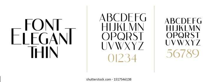 vector illustration. Stylish elegant thin vector composite font sans serif. set of letters English alphabet. uppercase letters, lowercase letters and numbers