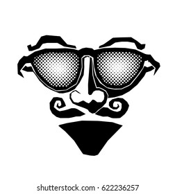 Vector illustration of stylish face with mustache, goatee and sunglasses.
