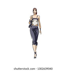 Vector illustration of a stylish  female model