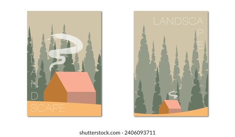Vector illustration. Stylish flat landscape. Trendy posters for your banner, wallpaper, typography and textile design, as well as home design.
