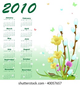 Vector Illustration of stylish floral design Calendar for 2010
