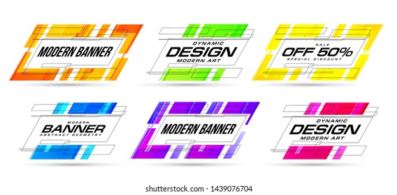 vector illustration. stylish geometric banners with stripes. colorful abstract frames for text. dynamic modern design