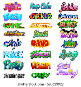 vector illustration of Stylish Graffiti word text label for different word