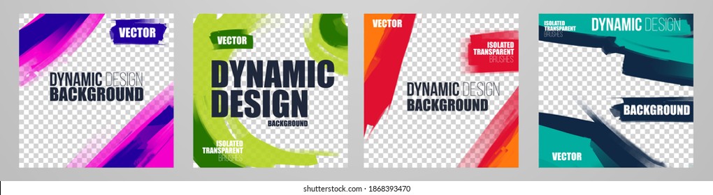 vector illustration. Stylish graphics templates for posts. dynamic abstractions for typography or photo. modern art paint and brush stains, fitness subjects gym. design frame for posts on social media