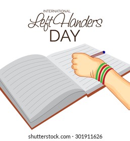 Vector illustration of a Stylish Hand and Diary for International Left Handers Day.