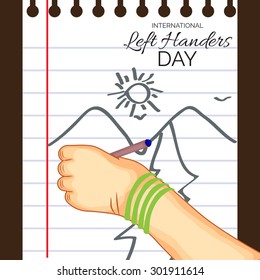 Vector illustration of a Stylish Hand and page for International Left Handers Day.