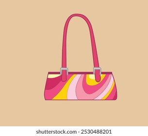 "Vector illustration of a stylish women’s handbag, featuring a soft leather texture, front pockets, buckle details, and a tassel. Ideal for fashion design, branding, or digital art projects."