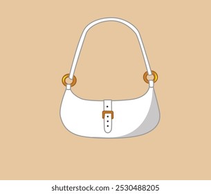 "Vector illustration of a stylish women’s handbag, featuring a soft leather texture, front pockets, buckle details, and a tassel. Ideal for fashion design, branding, or digital art projects."