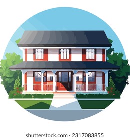 Ilustración vectorial de una casa elegante y mucho en una comunidad moderna