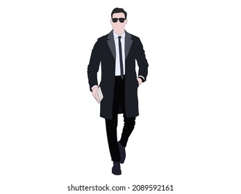 Vector illustration of a stylish male model wearing sunglasses. The theme of graphic illustration regarding fashion.